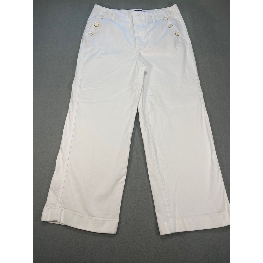 Talbots Sailor Pants Women's 14P‎ White Wide Leg Simply Flattering Twill Cropped